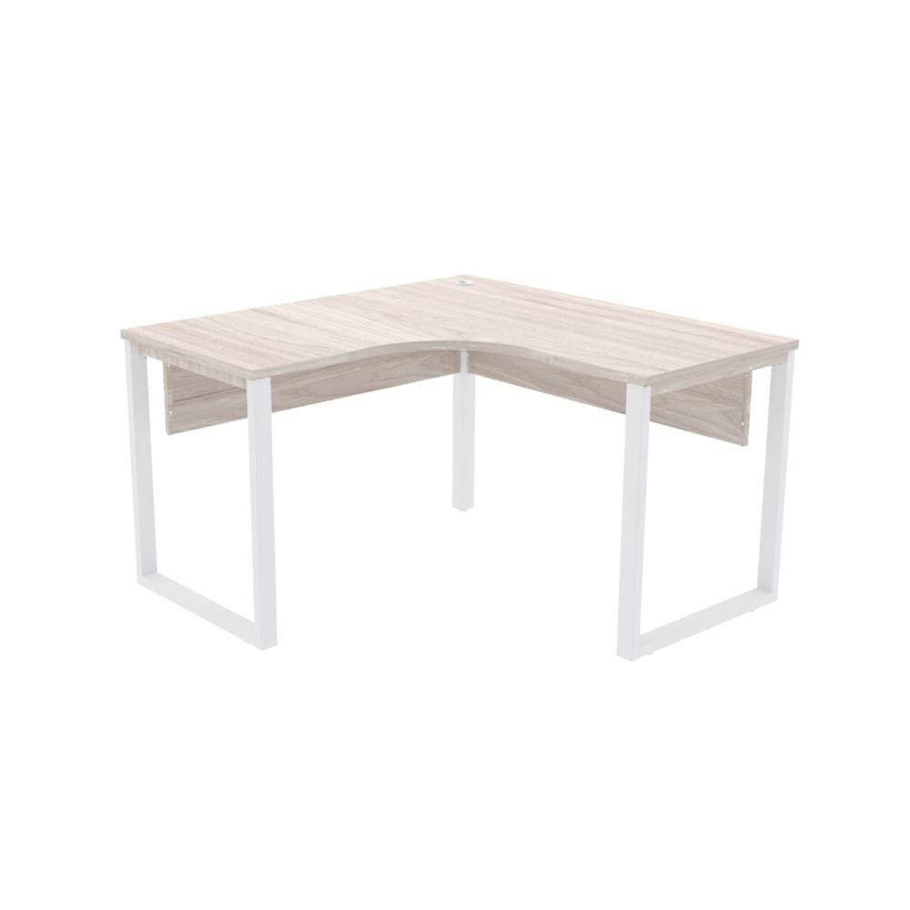 Mesa de Escritório em L Pé Tubular PE25 em MDP 135 x 135 x 60 cm Nogueira CasaBlanca e Base Branca