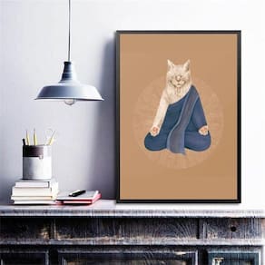 Quadro Decorativo Gato Praticando Yoga 45X34Cm