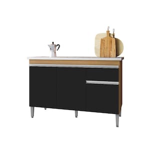 Balcão de Cozinha Tatiane 120cm Amêndoa/Preto S/Tampo - AJL Móveis