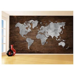 Papel De Parede 3D Mapa Mundi Madeira Concreto 3,5M Nmu67