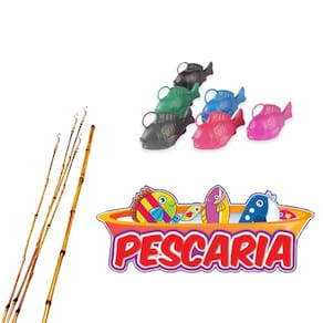 Kit Festa Junina 1 Painel Pescaria 10 Peixinhos 5 Varinhas