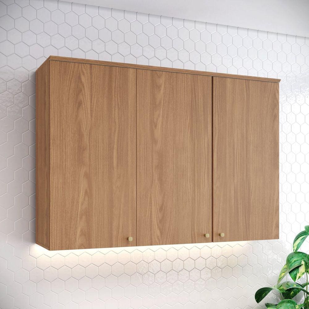Armário Aéreo 3 Portas 120cm Yasmin Espresso Móveis Marrom
