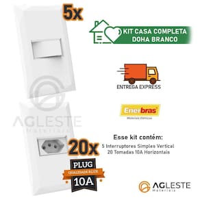 Kit 5 Cj Interruptor Simples + 20 Tomada 10A 4X2 Doha Branco
