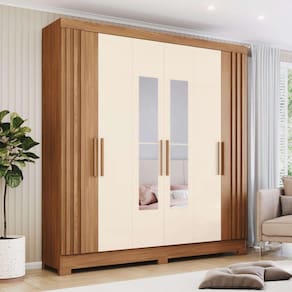 Guarda-roupa 6 Portas 3 Gavetas Heitor com Espelho Marrom e Off White