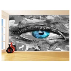Papel De Parede 3D Arte Olho Preto Branco Rosto 3,5M Tra48