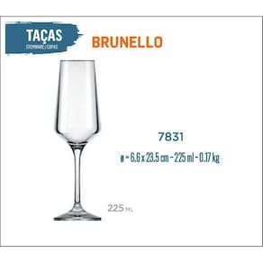 12 Taças Brunello 225Ml - Champanhe Espumante Frisante