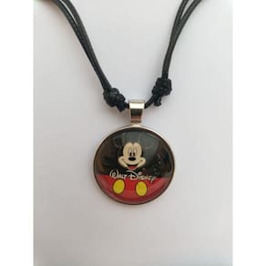 Colar Ajustavel Mickey Mouse Pingente Cabochon Redondo Vidro
