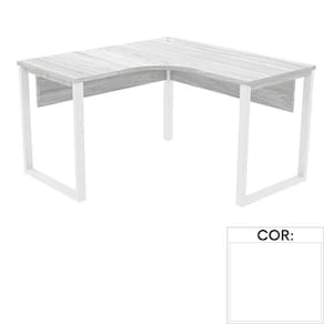 Mesa de Escritório em L Pé Tubular PE25 em MDP 145 x 145 x 60 cm Branca com Base Branca