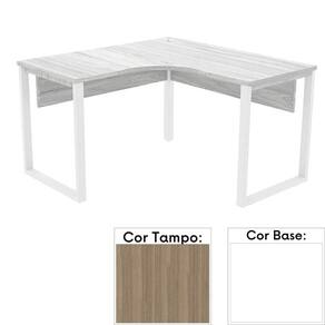 Mesa de Escritório em L Pé Tubular PE25 em MDP 145 x 145 x 60 cm Cor Noce Naturalle e Base Branca