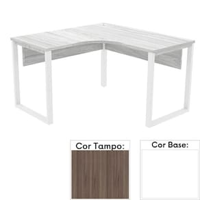 Mesa de Escritório em L Pé Tubular PE25 em MDP 145 x 145 x 60 cm Cor Walnut e Base Branca