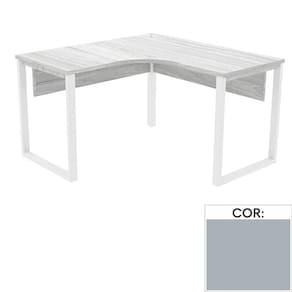 Mesa de Escritório em L Pé Tubular PE25 em MDP 155 x 155 x 60 cm Cinza com Base Cinza