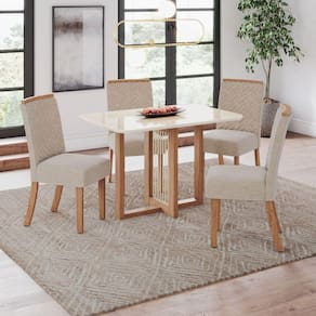 Conjunto Érika Mesa 120 Cm Canto Arredondado com Vidro 4 Cadeiras Espresso Móveis Marrom/Off White