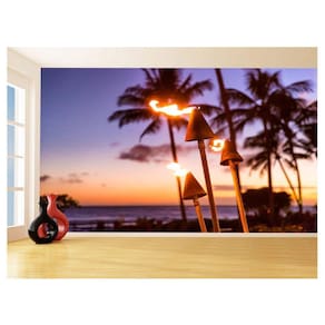 Papel De Parede 3D Praia Mar Entardecer Tochas 3,5M Npr264