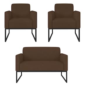 Kit Namoradeira E 2 Poltronas Preta Suede Marrom