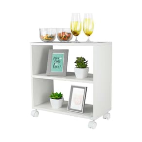 Mesinha Lateral de Apoio Branca Sala Quarto 50 x 47 x 25cm com rodinhas