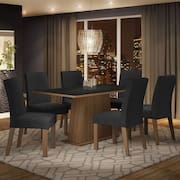 Conjunto Sala de Jantar Mesa Tampo de Madeira  6 Cadeiras Rustic/Preto/Oxford Luciana Madesa