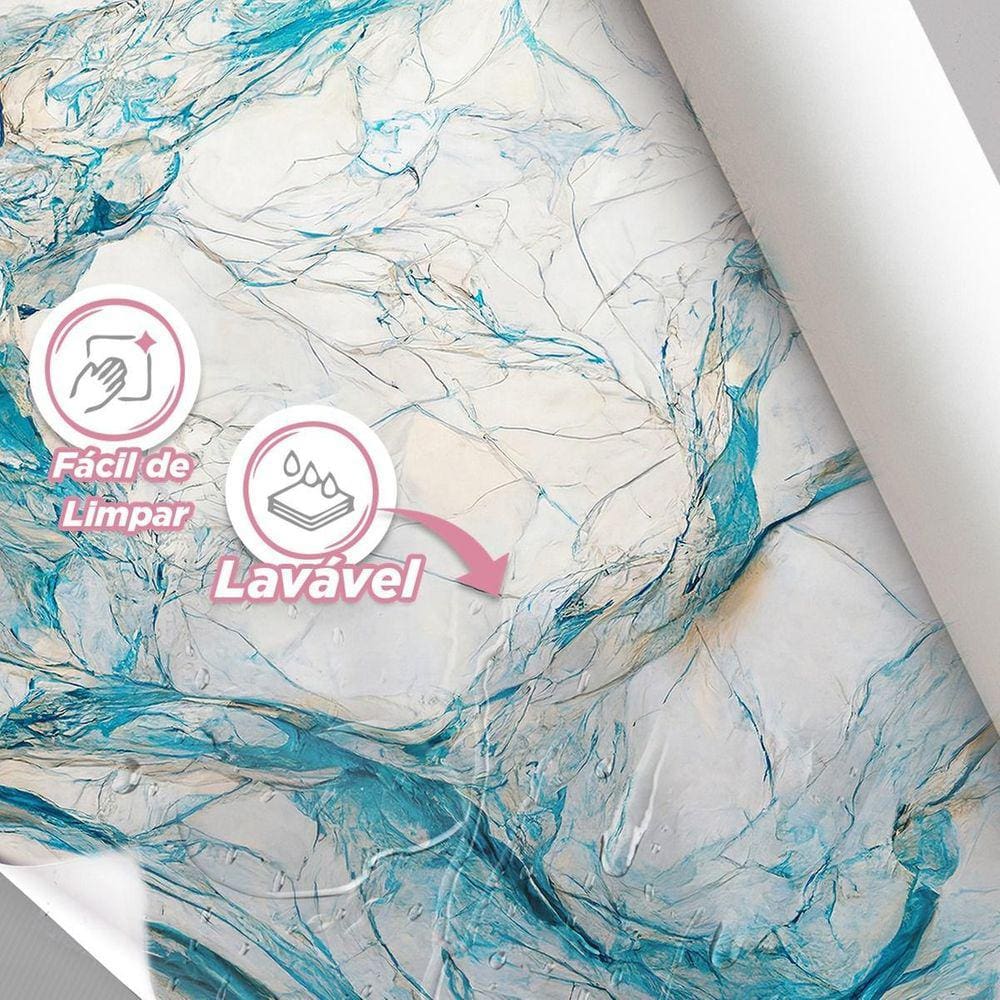Papel De Parede Painel 3D Mármore Branco Azul Vinílico 1,5M