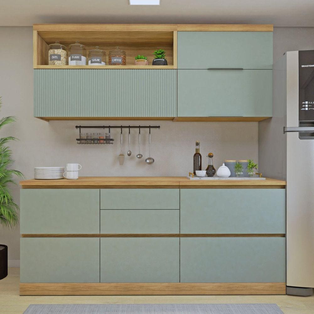 Cozinha Millena 4 Peças 100% Mdf Yescasa Marrom/Verde