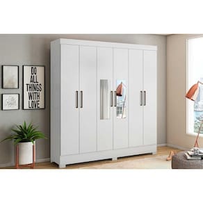 Guarda Roupa Casal 6 Portas E 3 Gavetas C/ Espelho Prático Branco - Demóbile