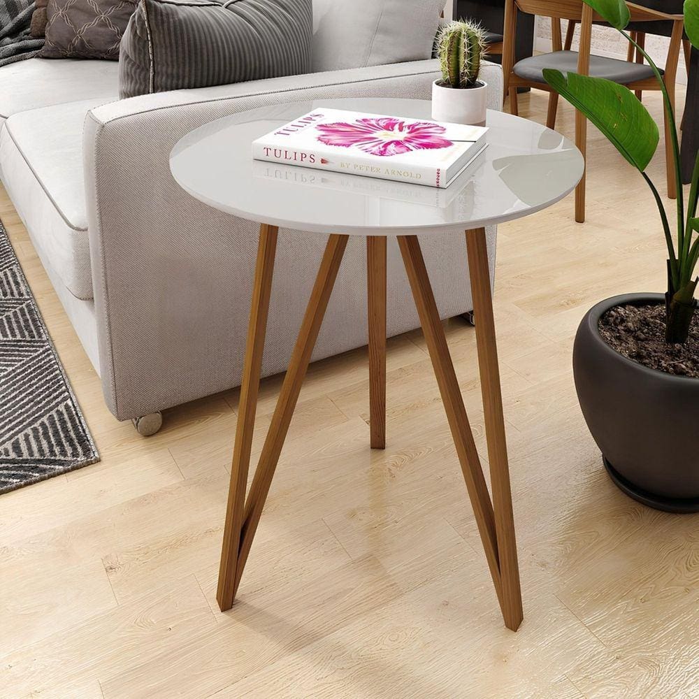 Mesa Lateral para Sala de Estar Corinto 60 Cm Off White / Mel