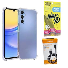Kit Capinha AntiShock P/ Galaxy A55 + Cabo Tipo-C 2 Metros + Pelicula 9D - ArmyShield