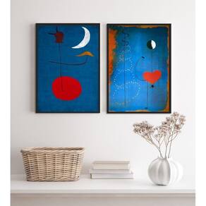 Kit 2 Quadros Miró Azul E Vermelho 24X18Cm - Com Vidro