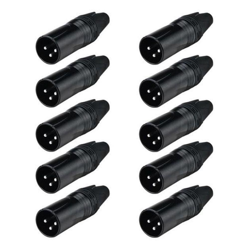 Kit 10 Plug Conector Xlr Canon Macho Lu71226Bk Preto Luminos