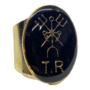 Anel Dourado Ajustável Orixá Exú 2,7 Cm Em Metal - Selecione