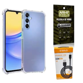Kit Capinha AntiShock P/ Galaxy A05 + Cabo Tipo-C 2 Metros + Pelicula 3D - ArmyShield