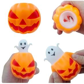 Kit 12 Abóboras Squishies de Plástico p/ Decoração Halloween