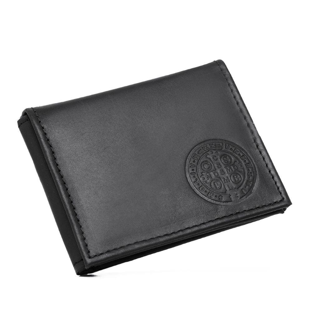 Carteira Em L Couro Alta Qualidade Porta Cartao Documentos Cedulas Estampa Medalha São Bento