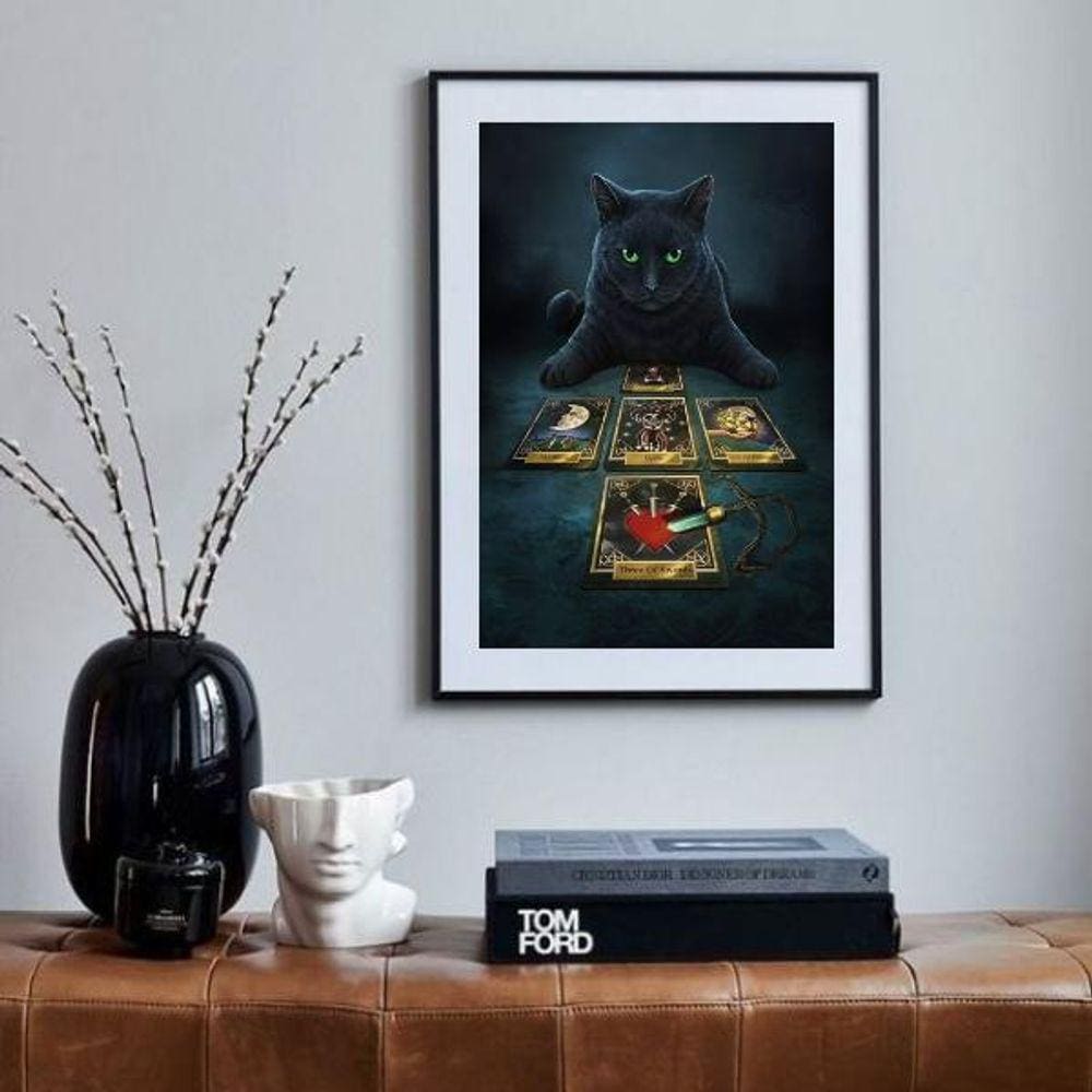 Quadro Gato Preto Com Tarot - 60X48Cm