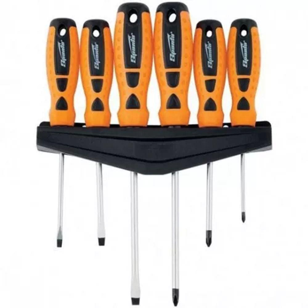 Jogo Chave De Fenda E Phillips 6 Peças Sparta Com 5 Ferramentas Manuais Com Caixa Para Ferramentas