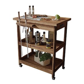 Mesa Gourmet Carrinho de Churrasco W01 Tampo com Cerâmica Madeira Maciça Imbuia Clique Chique