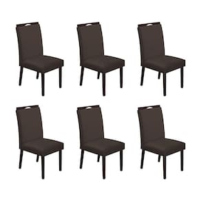 Kit 6 Cadeiras de Jantar Madeira Maciça Castanho Premium Heloísa Veludo Marrom