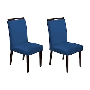 Kit 2 Cadeiras de Jantar Madeira Maciça Castanho Premium Heloísa Veludo Azul
