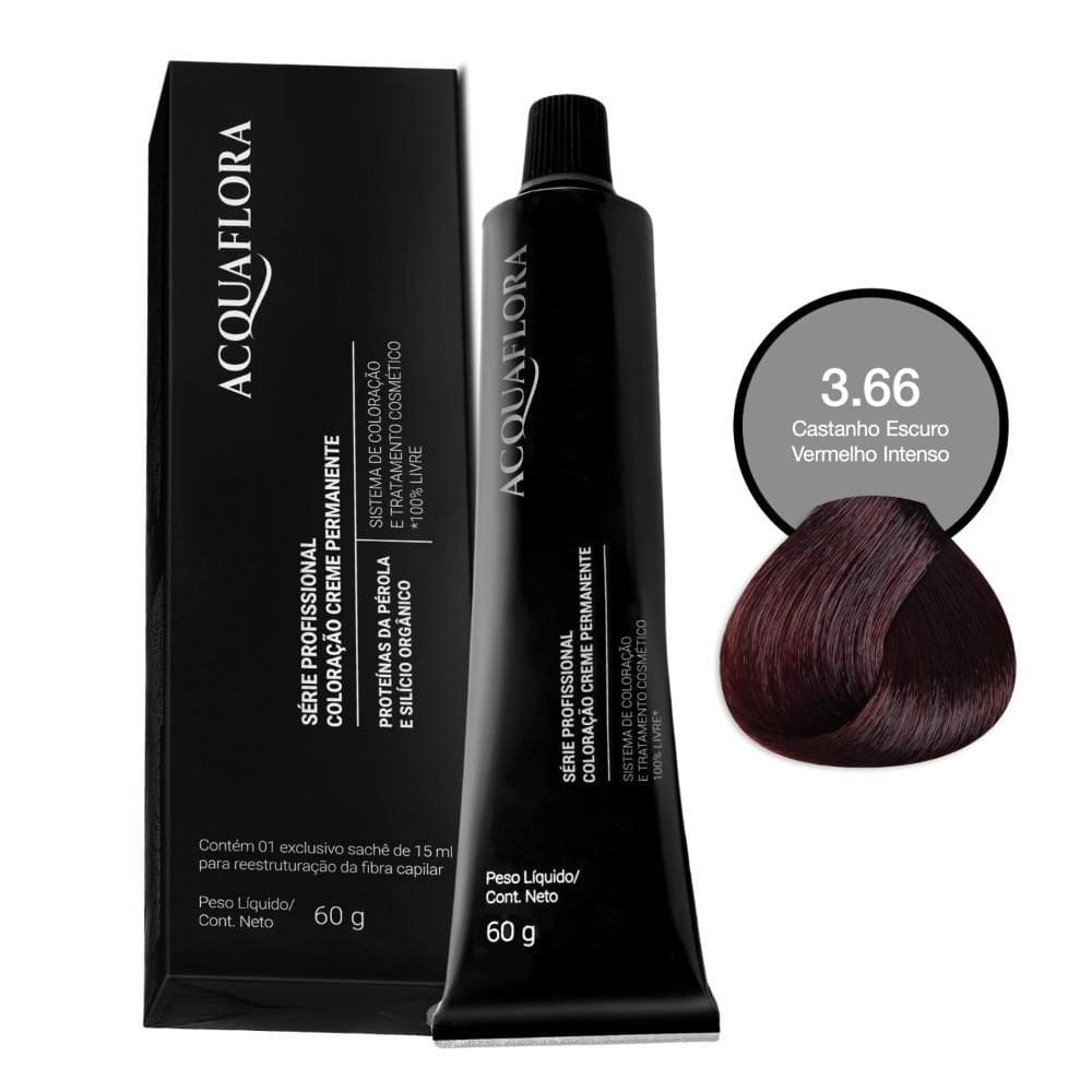 Coloração Acquaflora 3.66 Castanho Escuro Vermelho Intenso 60g