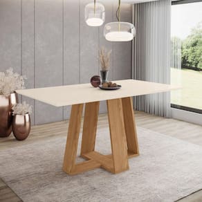 Mesa de Jantar para 6 Lugares 160cm Tampo Mdf Canto Reto Lins Marrom/Off White