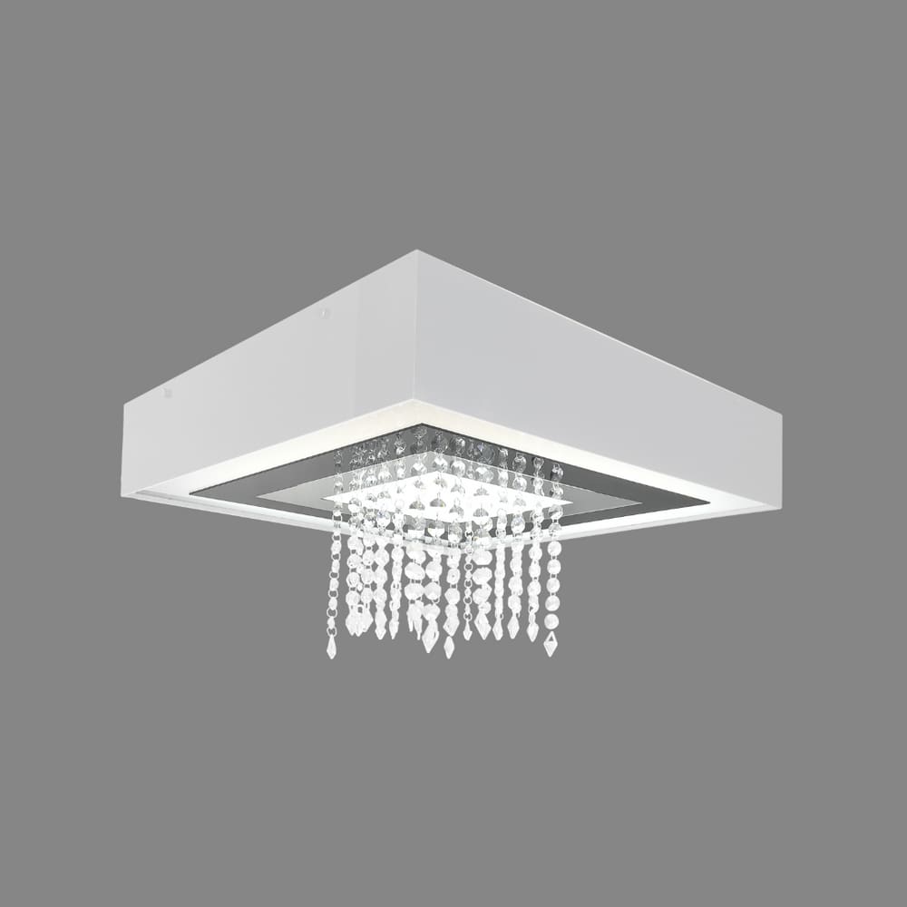 Luminária Plafon Acrílico Com Espelho, Cristal e Recuo Central 45x45cm 4xE27