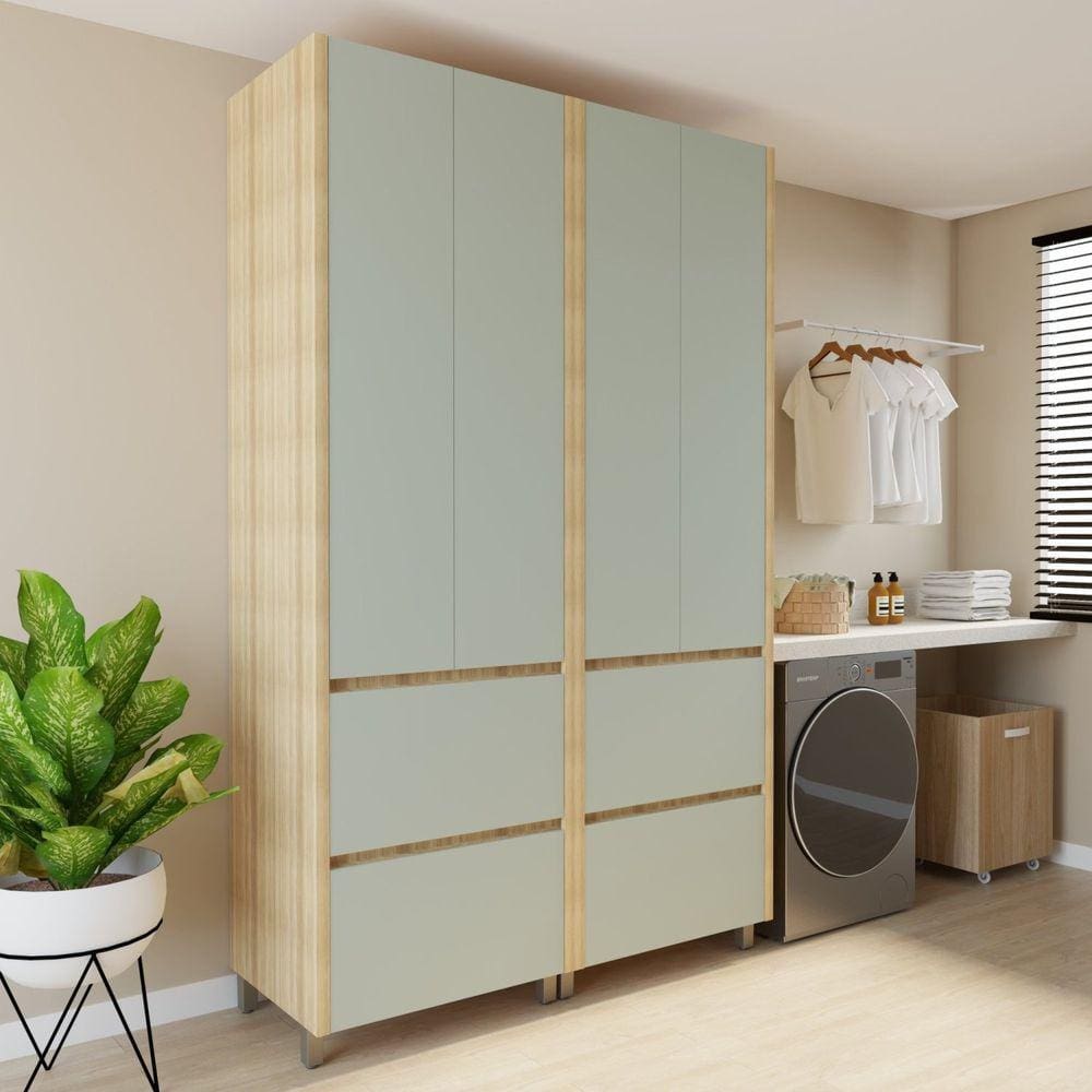 Armário 4 Portas 4 Gavetas 100% Mdf Rainha Marrom/Verde