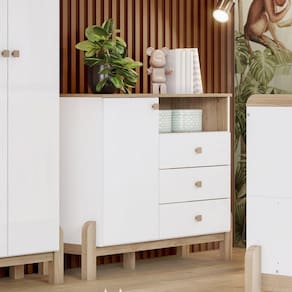 Cômoda Infantil Ternura 1 Porta 3 Gavetas Branco e Jequitibá HP