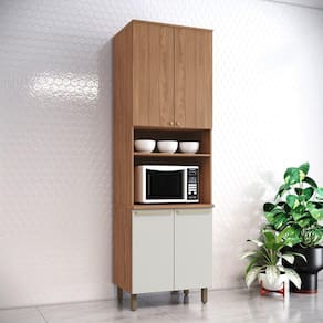 Paneleiro Duplo com Torre Quente 1 Forno 4 Portas 715mm Yasmin Espresso Móveis Marrom/Marrom/Areia HP