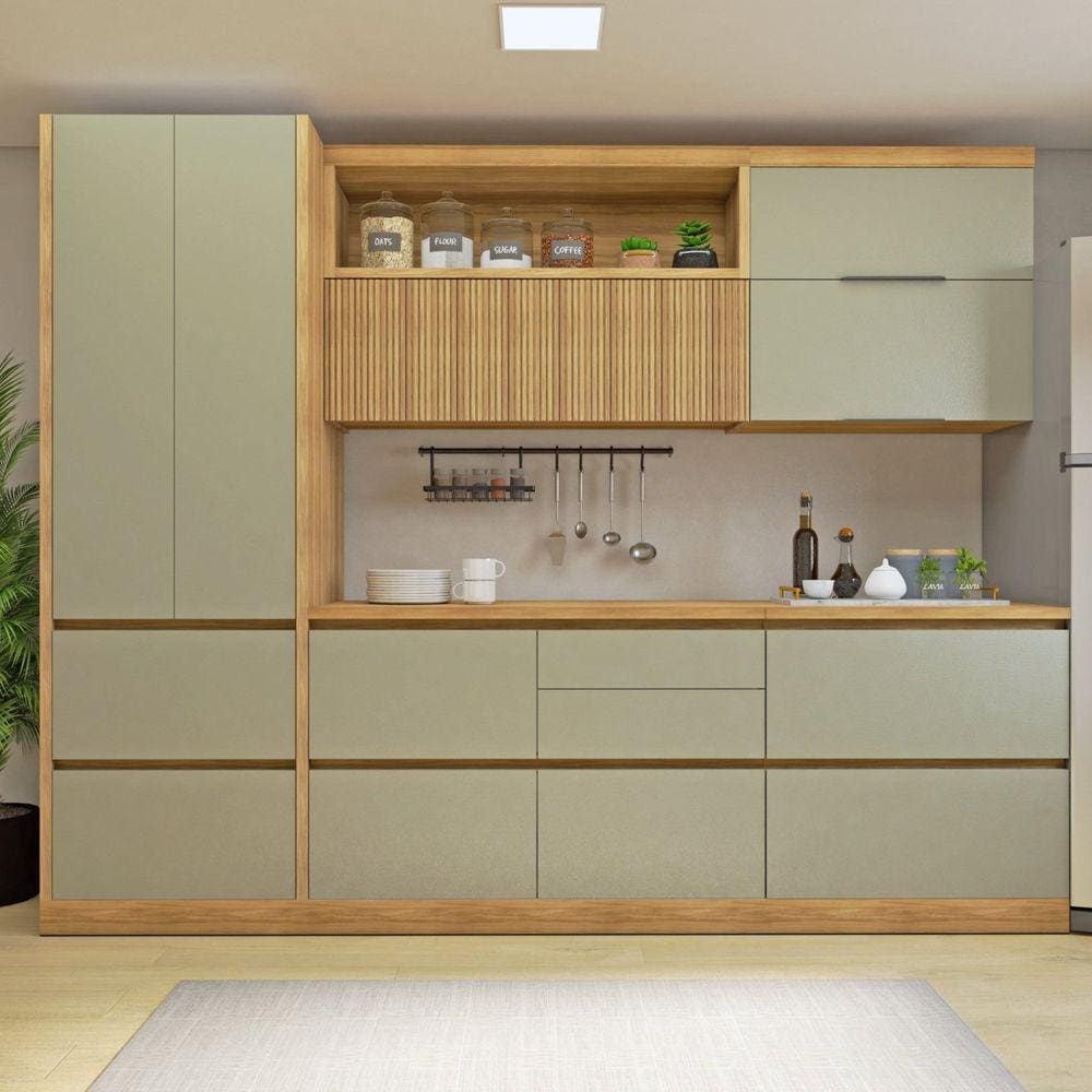 Cozinha Millena 5 Peças 100% Mdf Yescasa Marrom/Verde