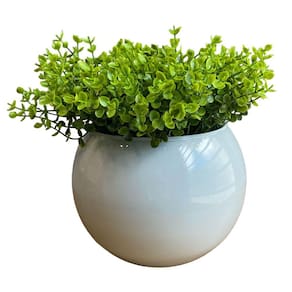Arranjo Centro de Mesa Vaso Branco Verdinho Artificial Completo