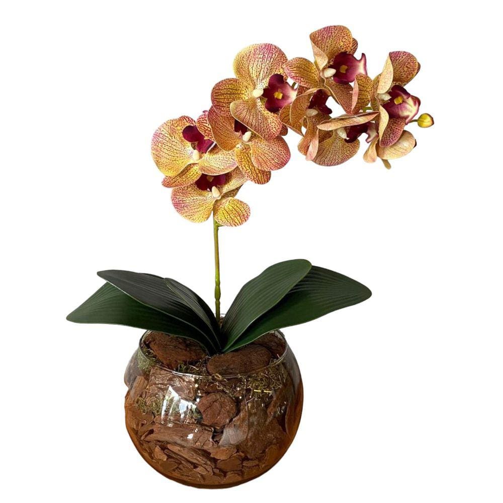 Arranjo de Orquídea Rosa Tigre Centro de Mesa no Vaso Transparente