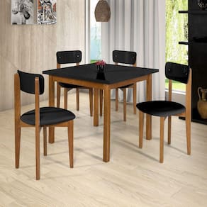 Conjunto Mesa E 4 Cadeiras Para Sala De Jantar Preto