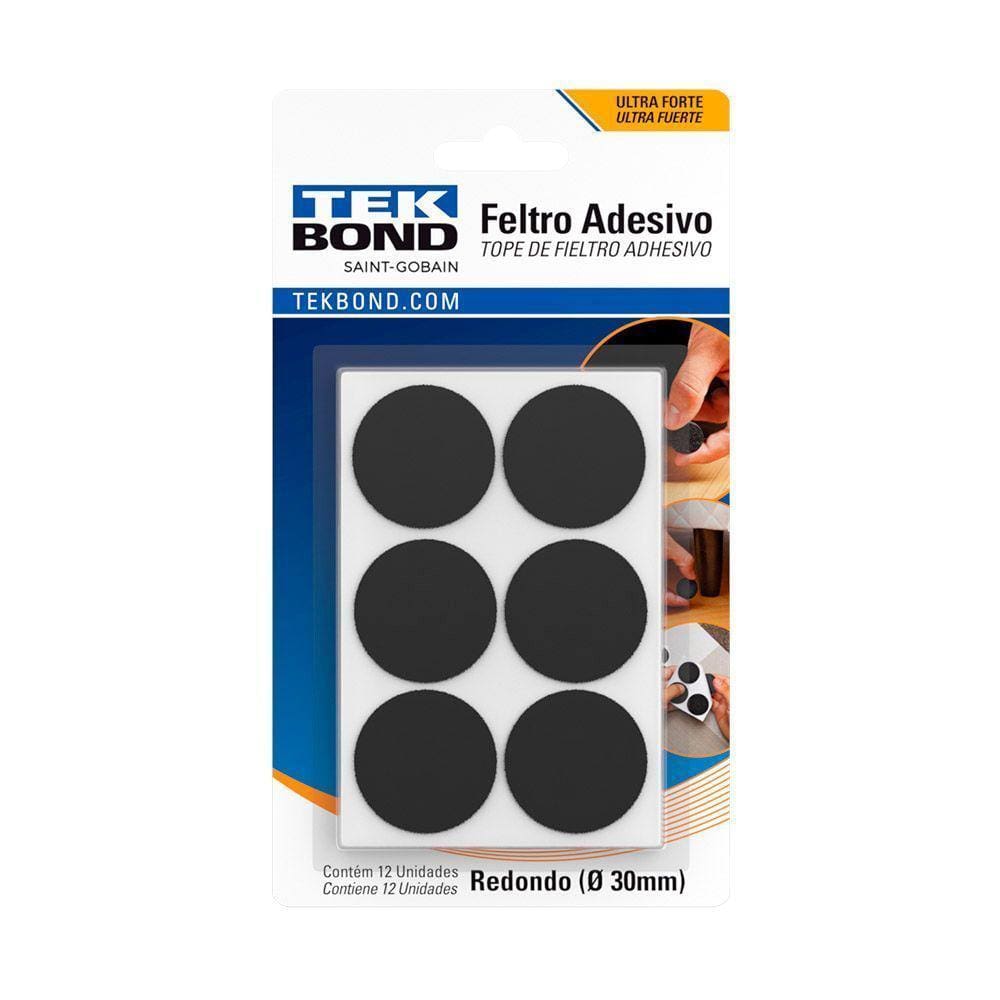 Feltro Redondo 30mm Preto Cartela 12 Unidades Tekbond