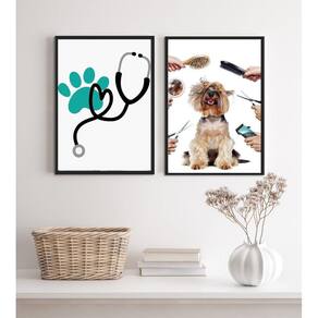 Kit 2 Quadros Clinica Veterinária E Pet Shop 33X24Cm - Vidro