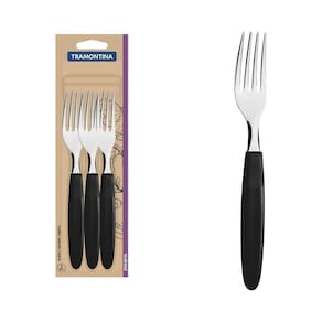 Conjunto De Garfos De Mesa Ipanema Com Lâminas Em Aço Inox E Cabos De Polipropileno Preto
