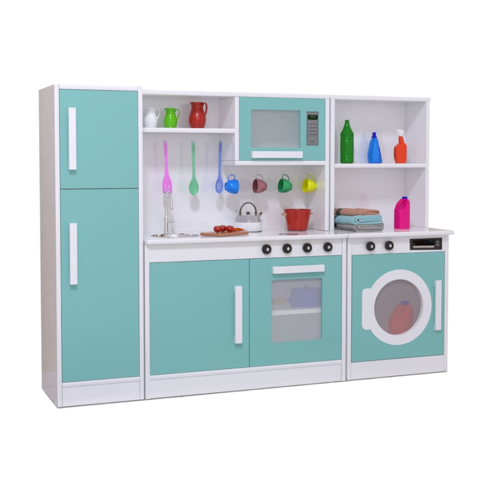 Kit Lavanderia Maquina de Lavar Cozinha Brinquedo 100% MDF